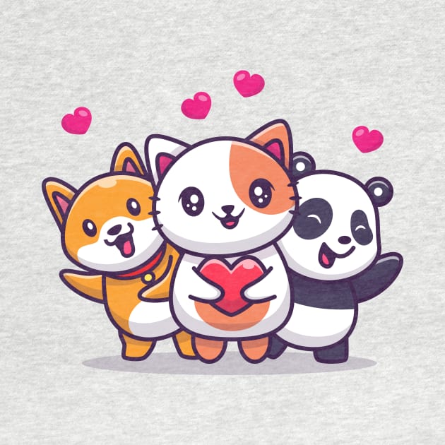 Cute Cat, Panda And Dog With Love by Catalyst Labs